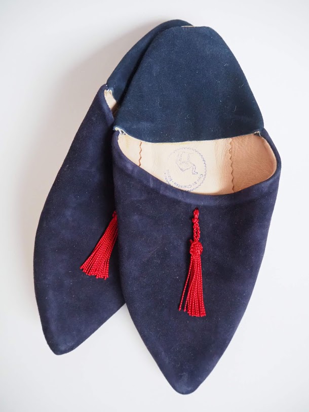 Babouche Navy med dusk | Marokkanske tøfler
