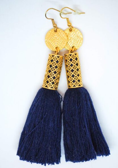 Gold Camilla Tassel Earrings Navy