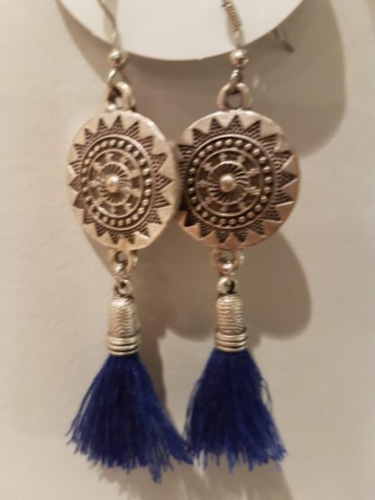 Silver Helios Tassel Earrings Royal Blue