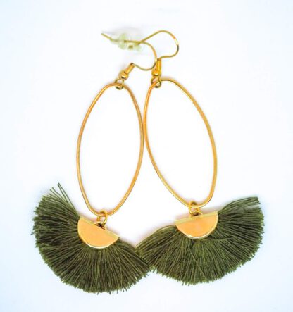 Gold Caprioska Tassel Earrings Olive