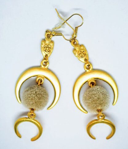 Gold Chandra Moon Pom Pom Beige