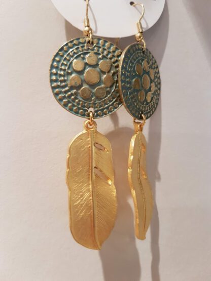 Ancient Gold Tribal Feather Earrings