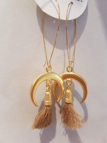 Gold Celeste Tassel Earrings Camel