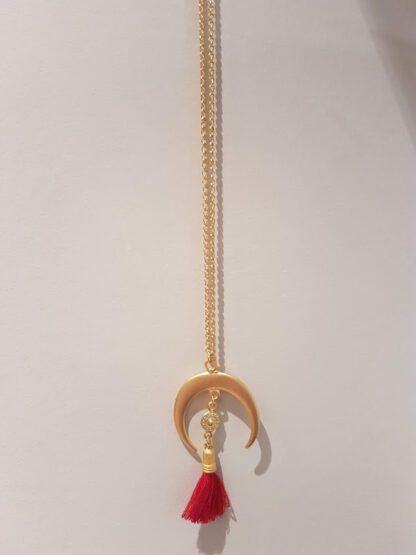 Gold Crescent Moon Deluxe Necklace Red - Bilde 2