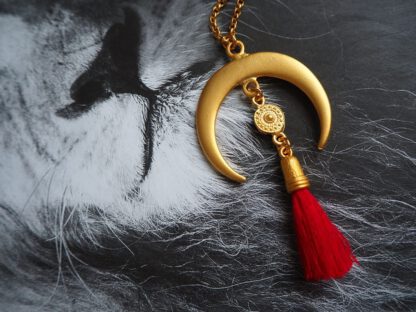 Gold Crescent Moon Deluxe Necklace Red