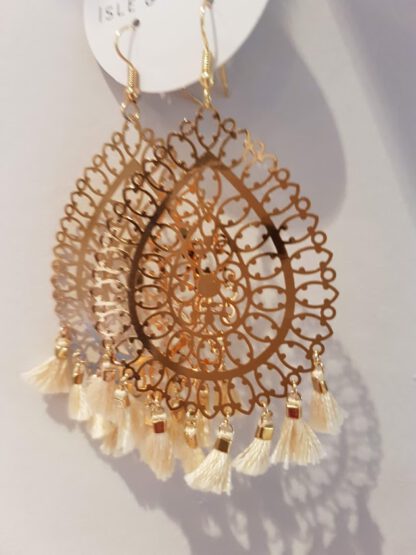 Gold Morocco Tassel Earrings Ivory