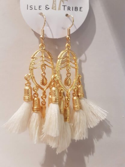 Gold Satara Tassel Earrings Ivory