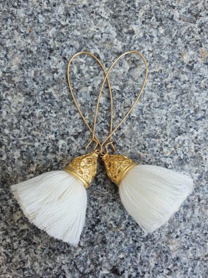 Gold Waikiki Tassel Earrings Ivory Bisque