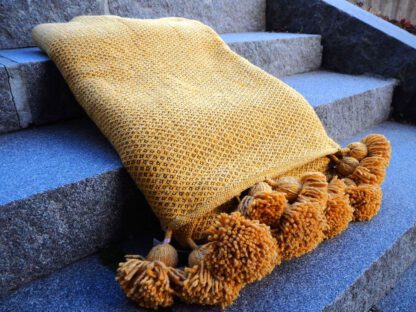 Pom pom teppe Mustard svart ULL - Bilde 2
