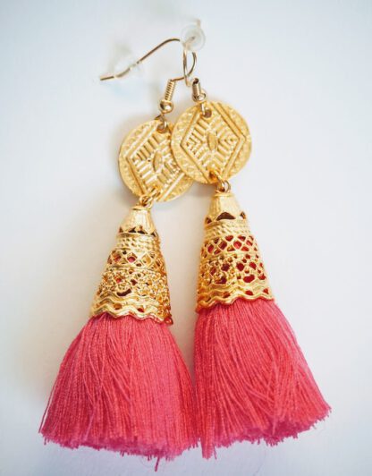 Gold Ashanti Tassel Earrings - Pink Lipstick