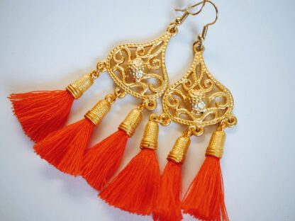Gold Saskia Tassel Earrings - Tangerine - Bilde 2