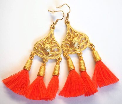 Gold Saskia Tassel Earrings - Tangerine