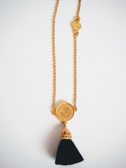 Gold Tassel Necklace Navy long