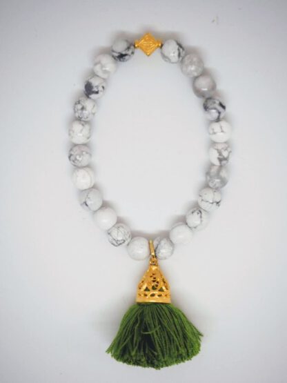 Gold Leilani Tassel Bracelets Frond green