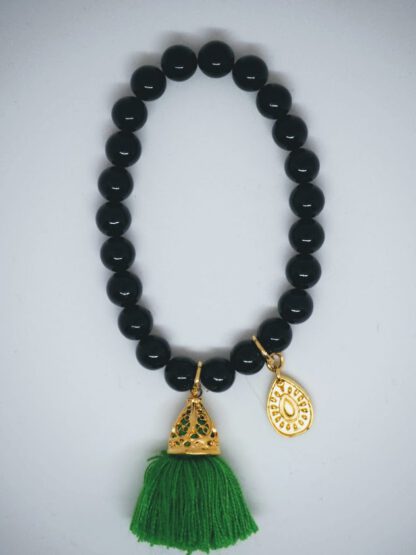 Gold Tassel Drop Bracelet Emerald green