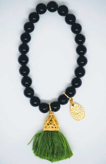 Gold Tassel Drop Bracelet Frond green