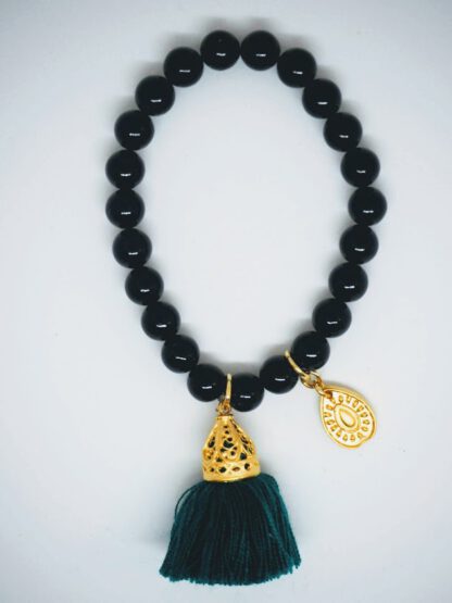 Gold Tassel Drop Bracelet Peacock jade