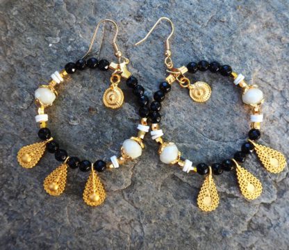 Gold Black Jade Hoops