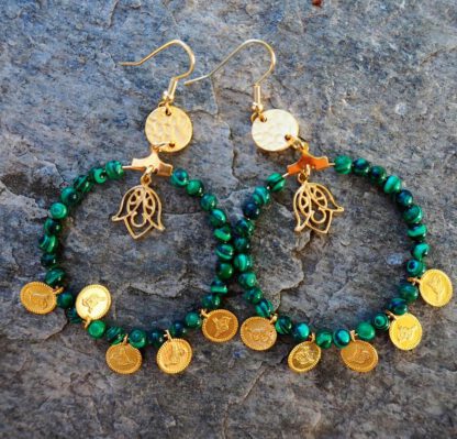 Gold Malachite Coin Hoop