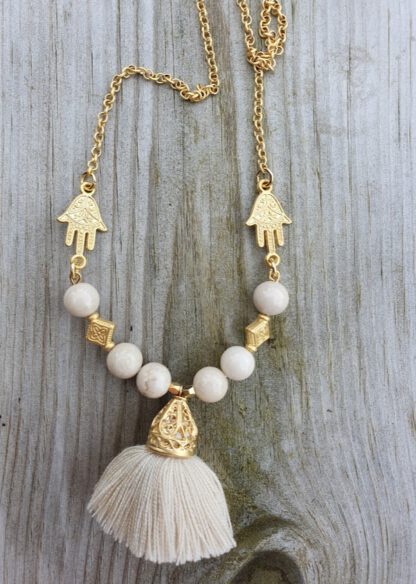Howlite Tassel Necklace Beige