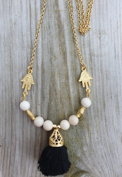 Howlite Tassel Black/Beige