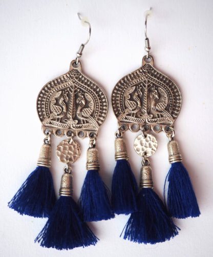 Silver Nina Tassel Earrings Sapphire