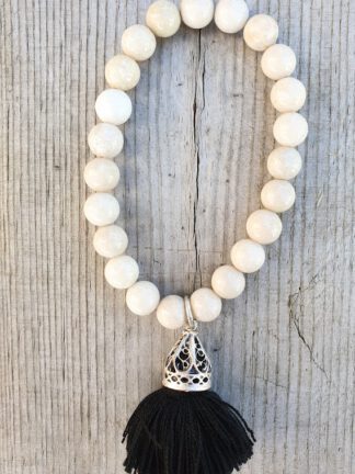 Silver Tassel Beige Bracelet Black