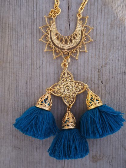 Gold Salamanca Tassel Necklace Peacock Jade