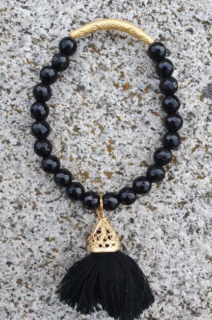 Gold Tassel Jade Bracelet Black