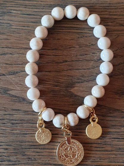 Gold Big Coin Bracelet Beige