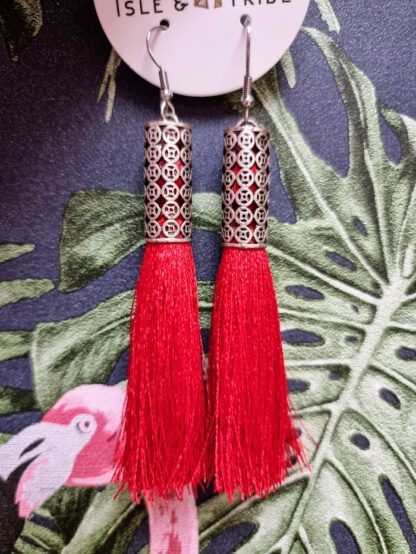 Silver Allegra Tassel Red | Øredobber med rød dusk