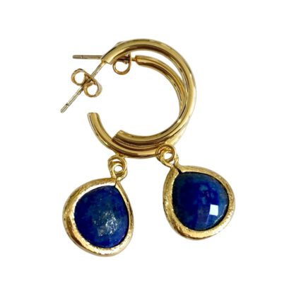 Gold Sanibel Lapis Lazuli Charm Hoop | Øredobber ring medium størrelse