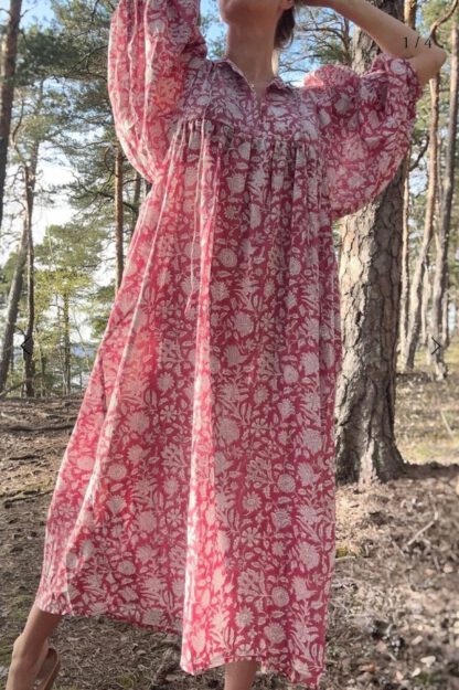 Olivia Lotus Berry, kjole midi | Kjole i indisk bomull