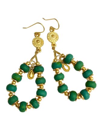 Gold Green Turquoise Drop Earrings, øredobber med turkiser