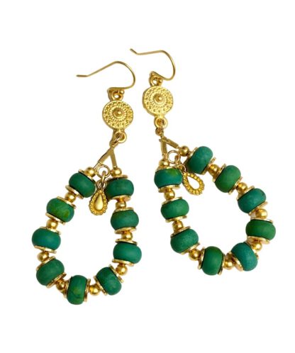 Gold Green Turquoise Drop Earrings, øredobber med turkiser