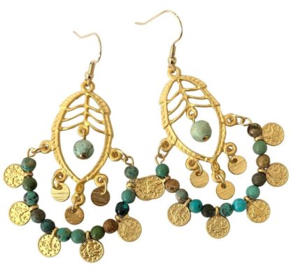 Gold Turquoise Tribal Coin Earrings, øredobber med turkiser