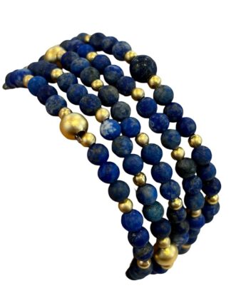 Lapis Lazuli Petite Gold Bead Bracelet, tynt armbånd