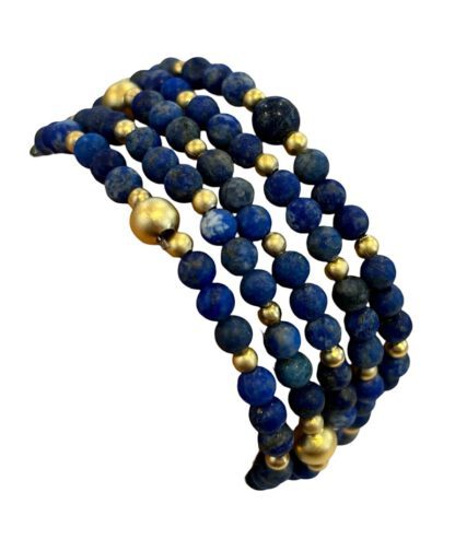 Lapis Lazuli Petite Gold Bead Bracelet, tynt armbånd