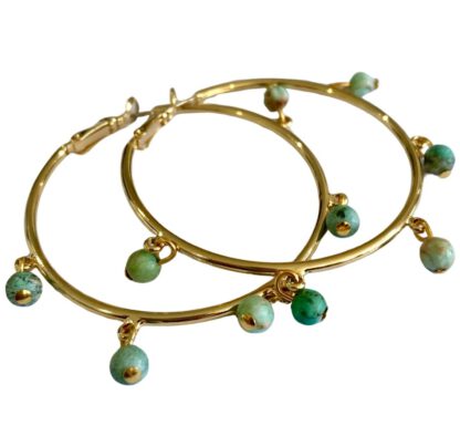 Gold Hoop Earrings Turquoise Large, øreringer med turkiser