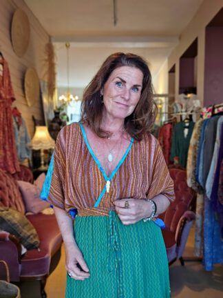 Tithonia T-Dress Mix, lang kjole i 100% silke fra Sissel Edelbo